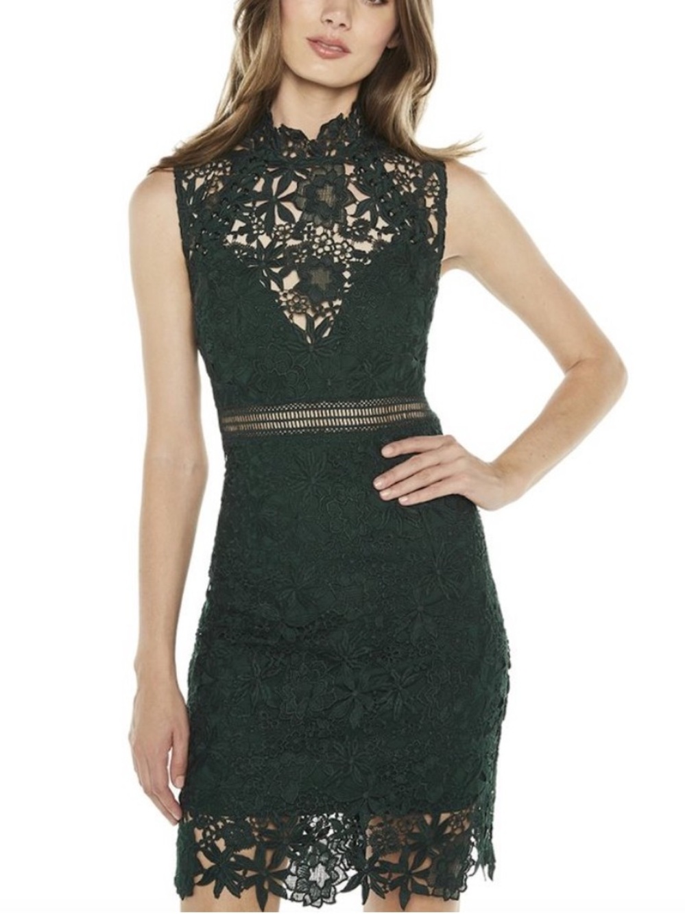 Bardot Paris Lace bodycon dress in forest green Sz S